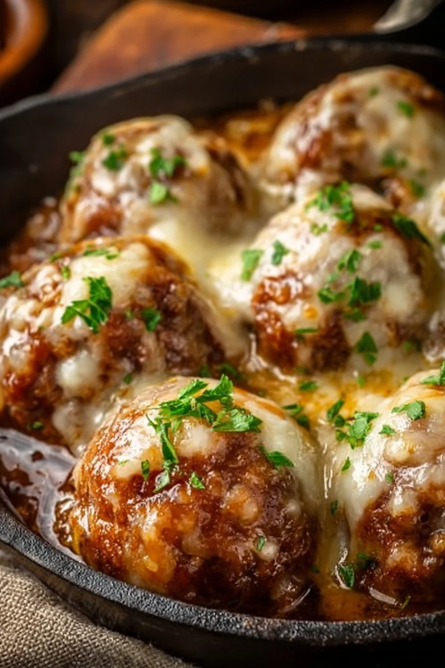 Crockpot French Onion Meatballs