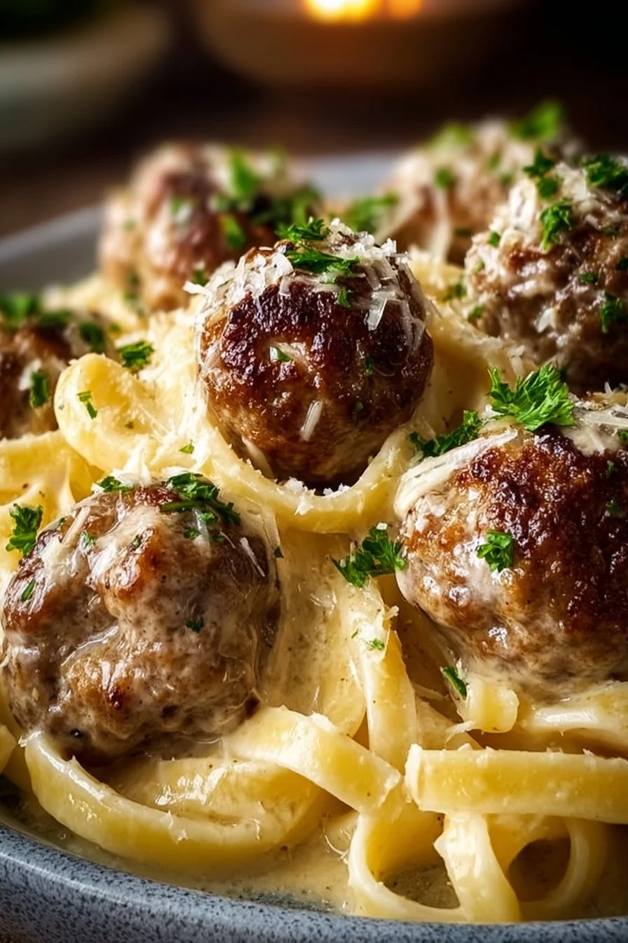 Garlic Butter Meatballs: Parmesan Linguine Delight