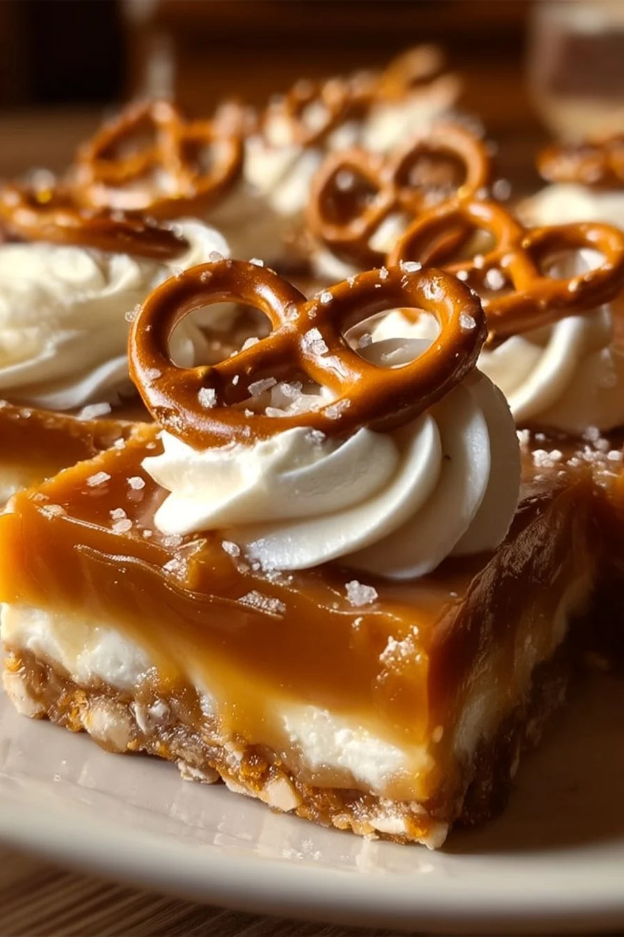 No-Bake Salted Caramel Pretzel Bars