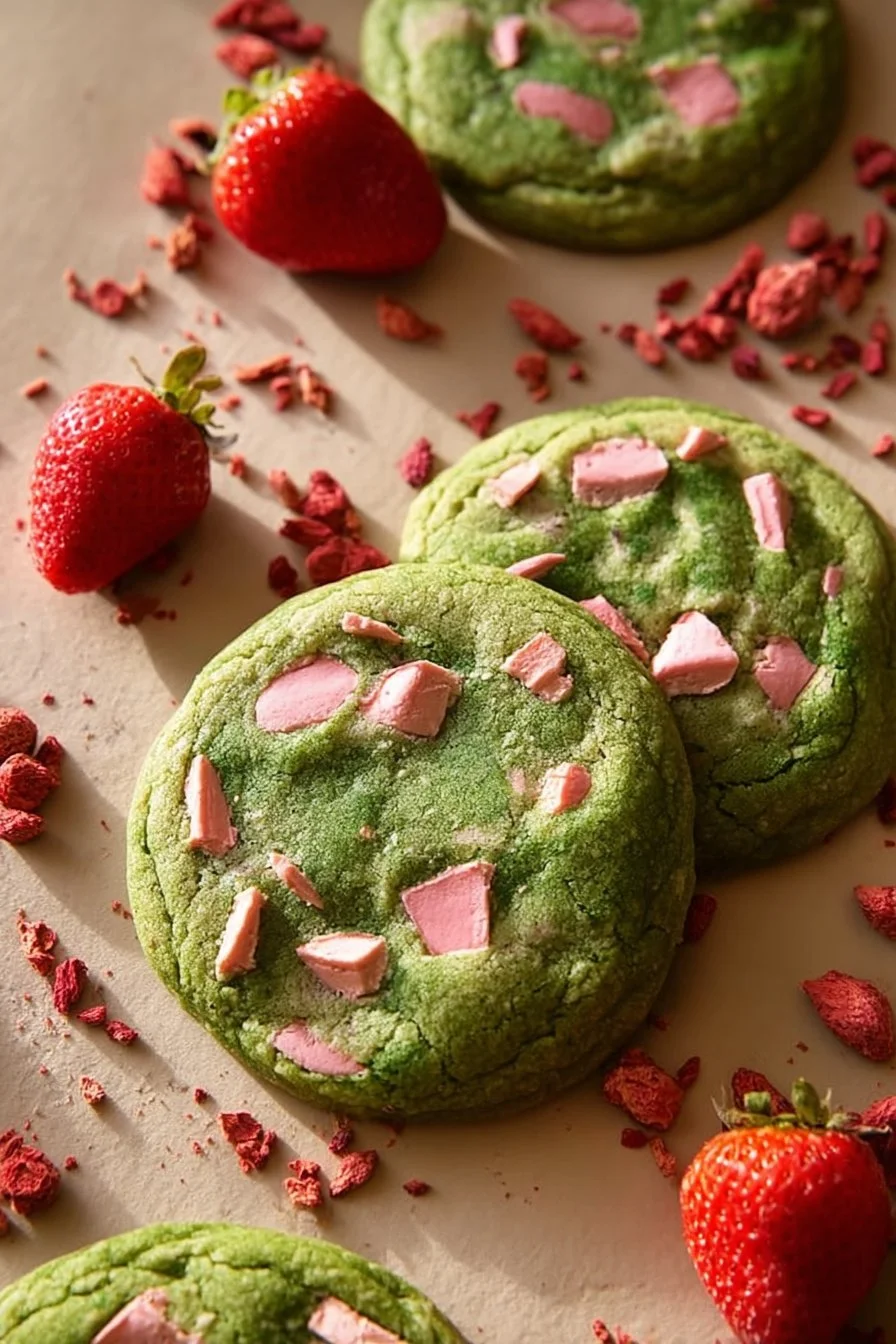 Double Strawberry Chocolate Matcha Cookies