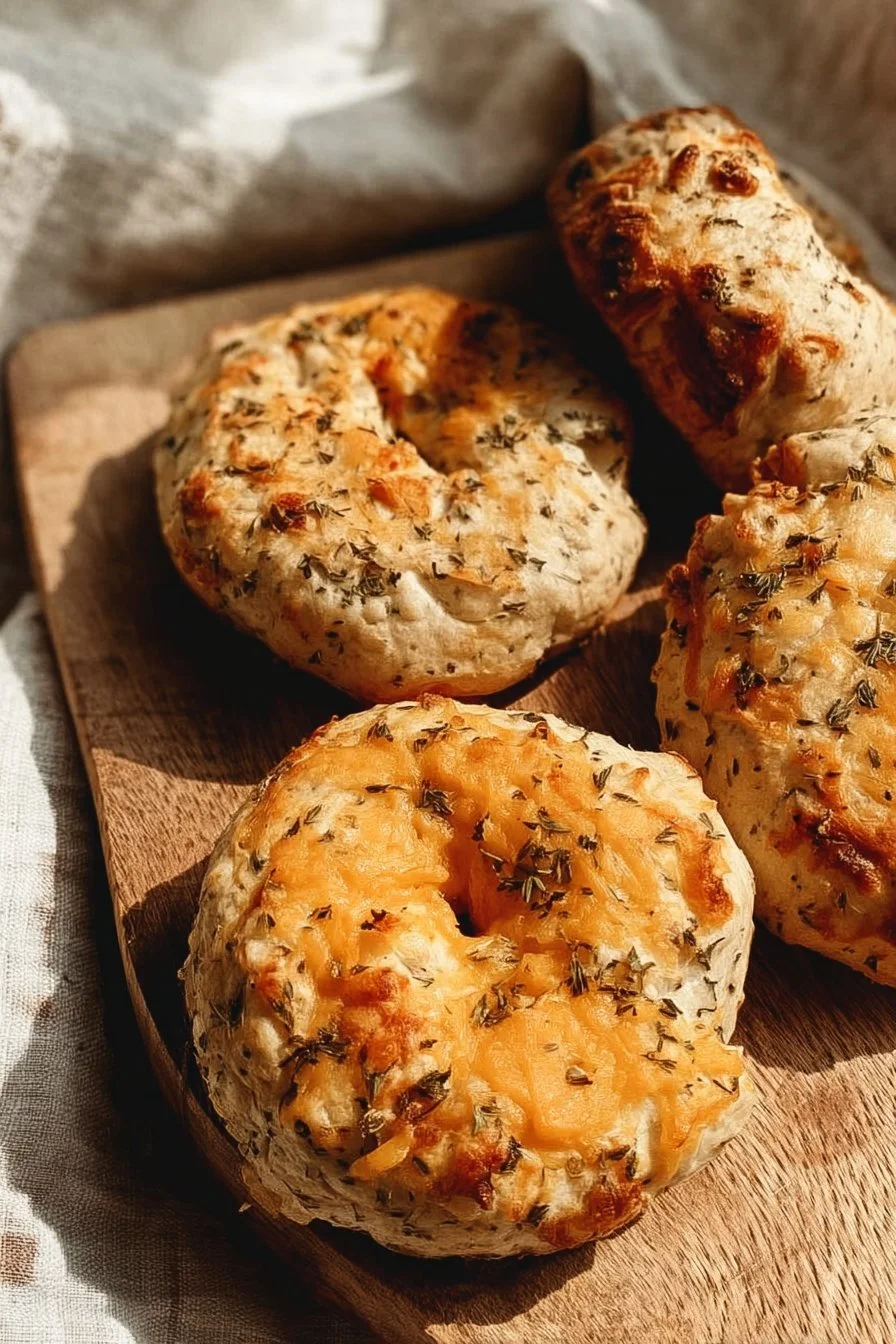 Easy Yogurt Herb and Cheddar Protein Bagels