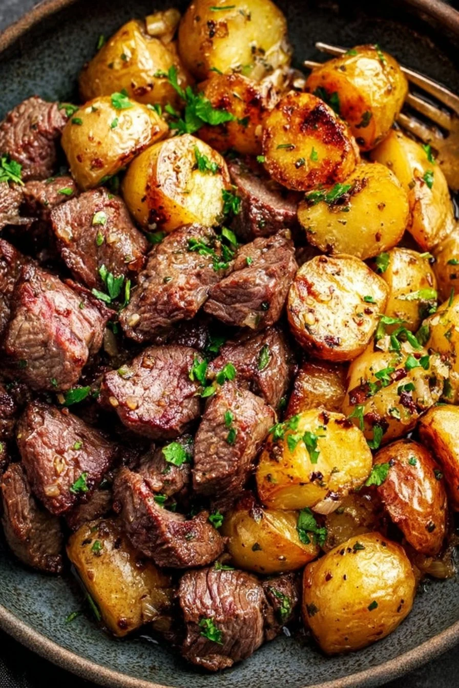 Garlic Butter Steak Bites and Potatoes