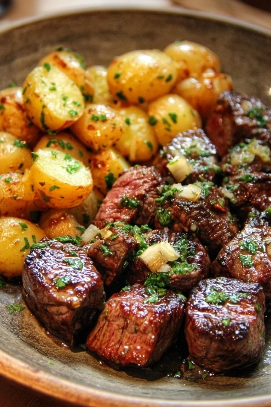 Garlic Butter Steak Bites and Potatoes Delight