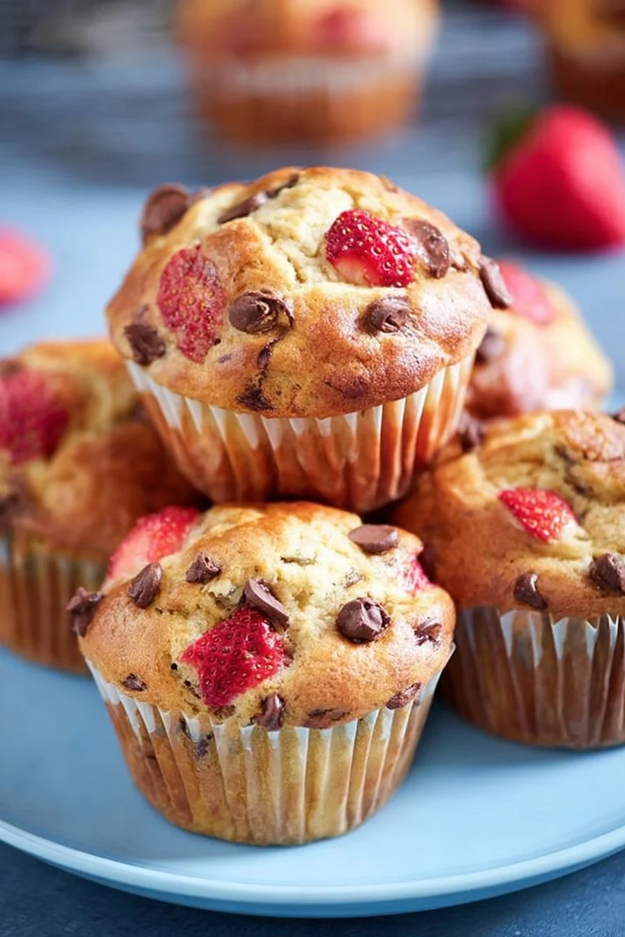 Healthy Strawberry & Chocolate Chip Blender Muffins