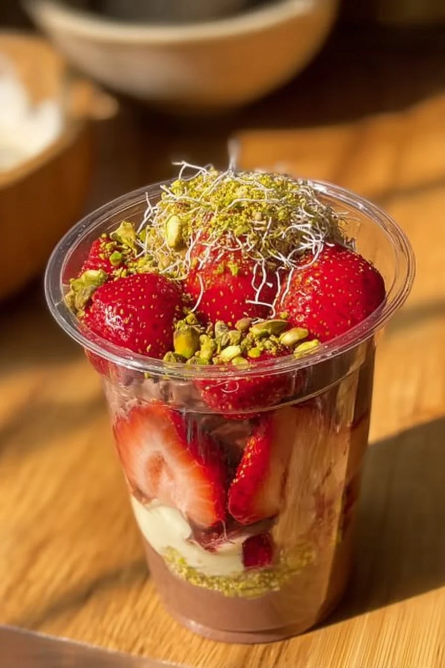 Making the VIRAL Dubai Chocolate Strawberry Cup 🍓 #dubaichocolate #chocolate #strawberry