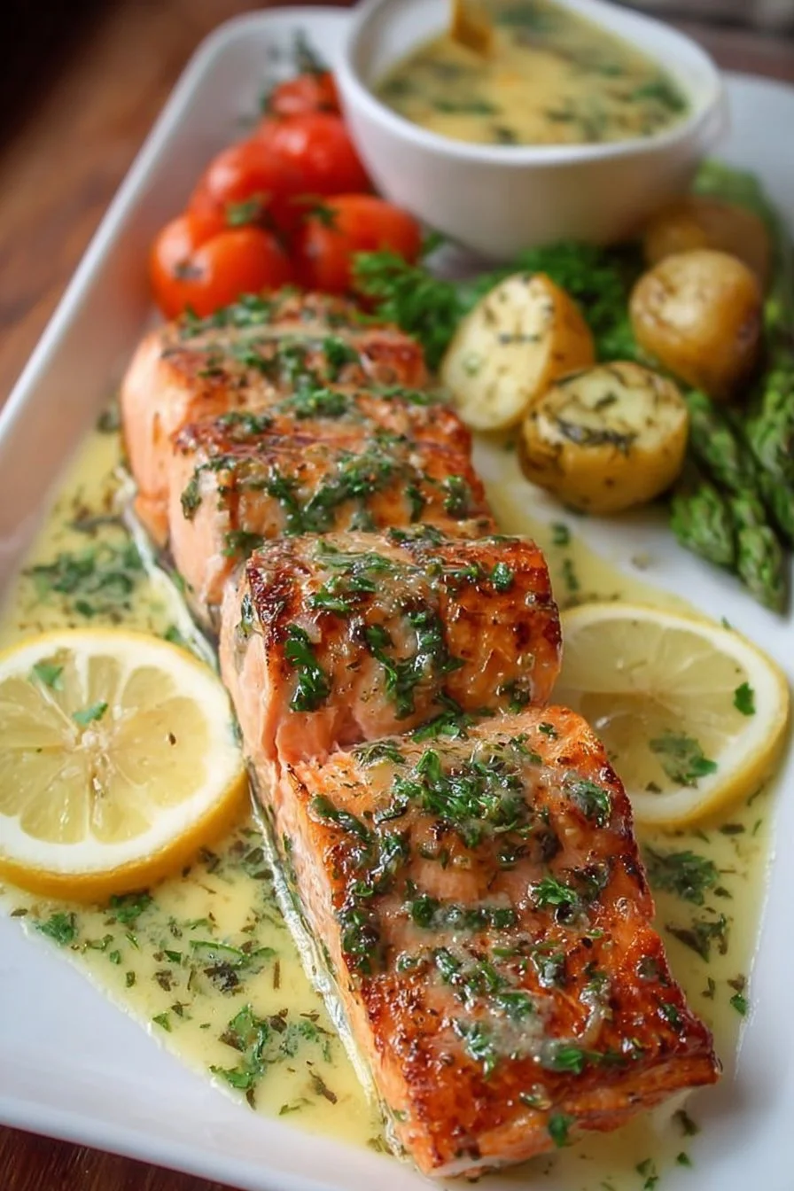 Salmon with Garlic Lemon Butter Sauce