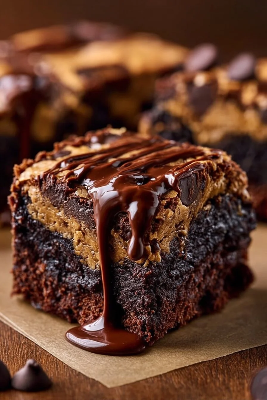 Sourdough Brown Butter Brookies with Chocolate Drizzle