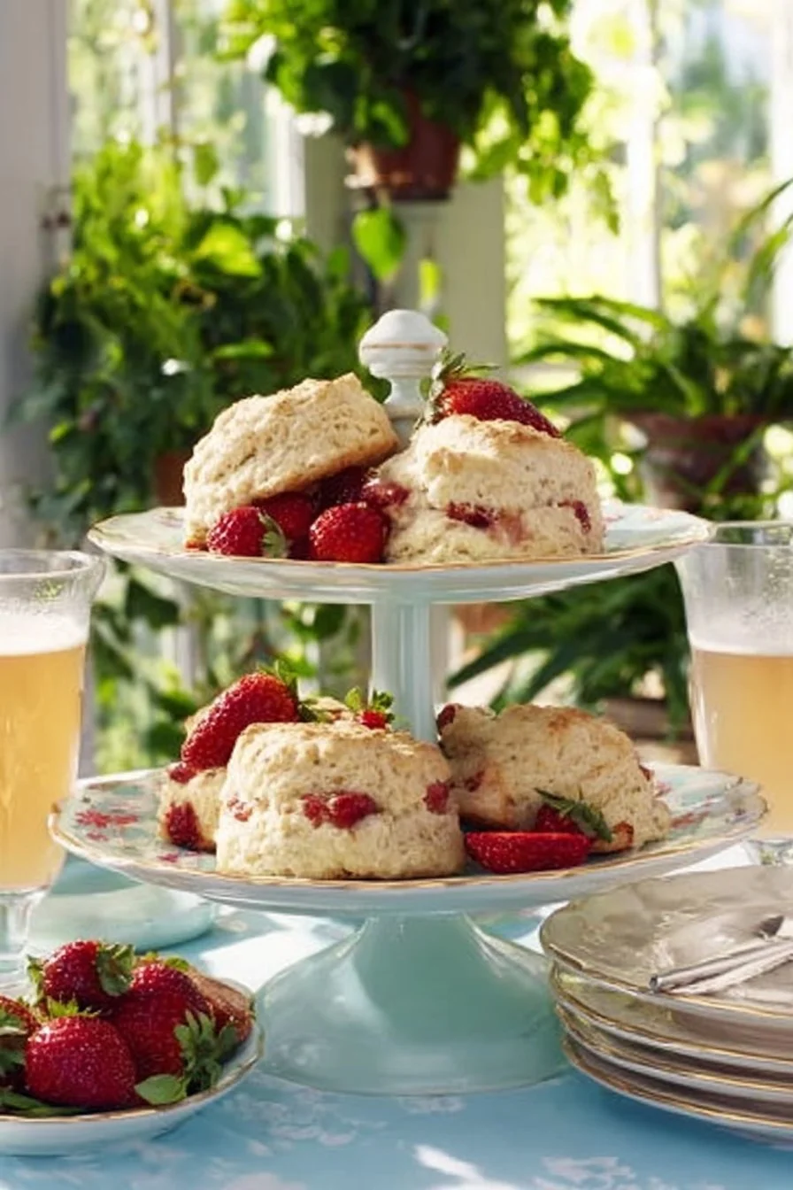 Strawberry and Prosecco Scones with Sparkling Lemon Icing