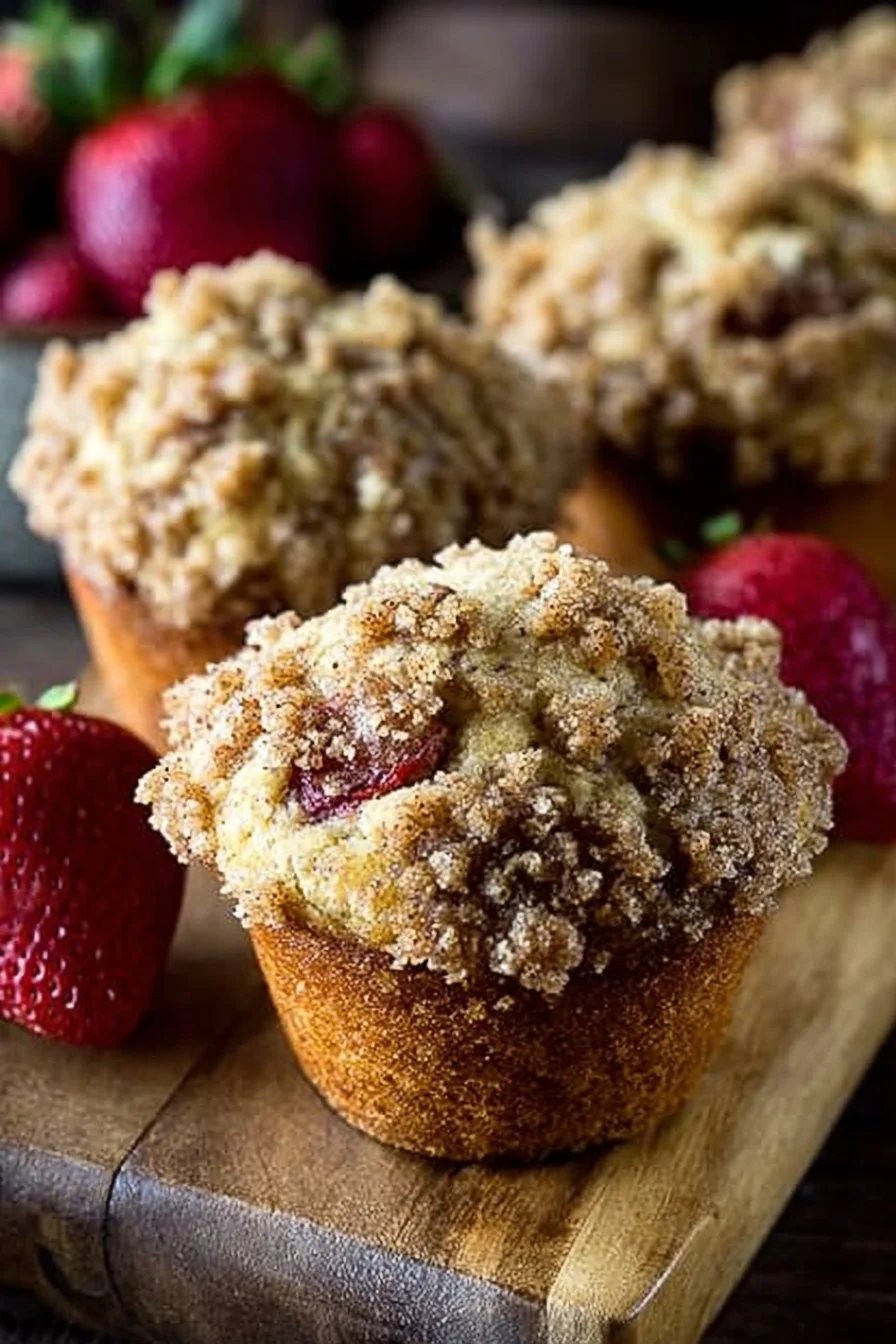 Strawberry Banana Muffins with Crumb Topping