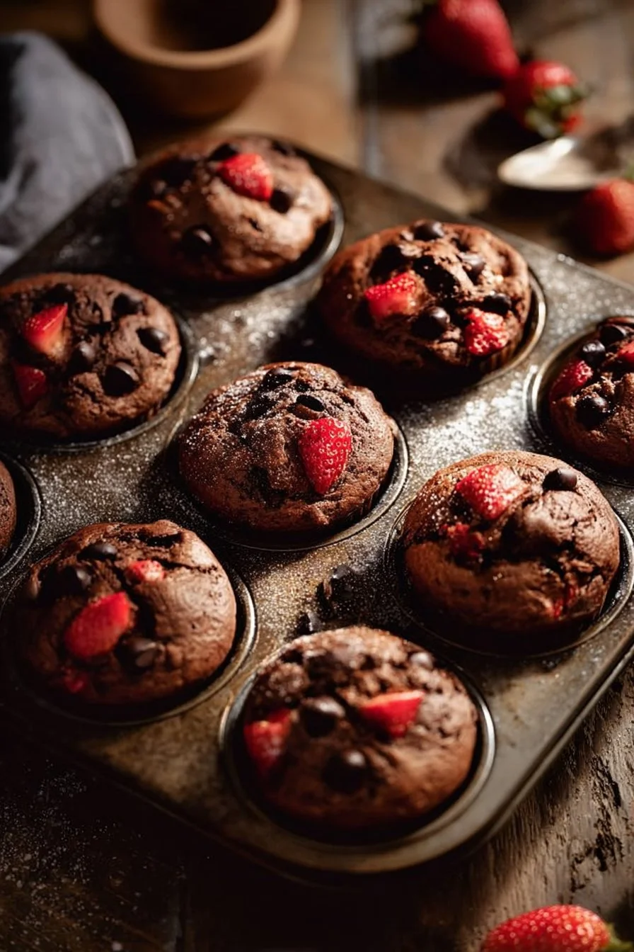 Strawberry Chocolate Chip Banana Muffins