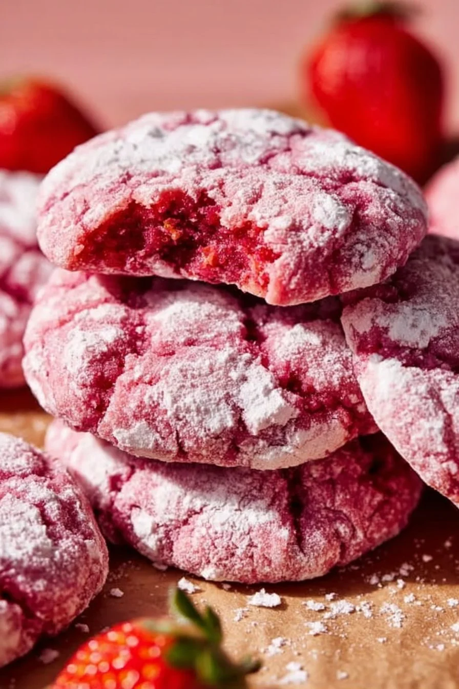 Strawberry Crinkle Cookies