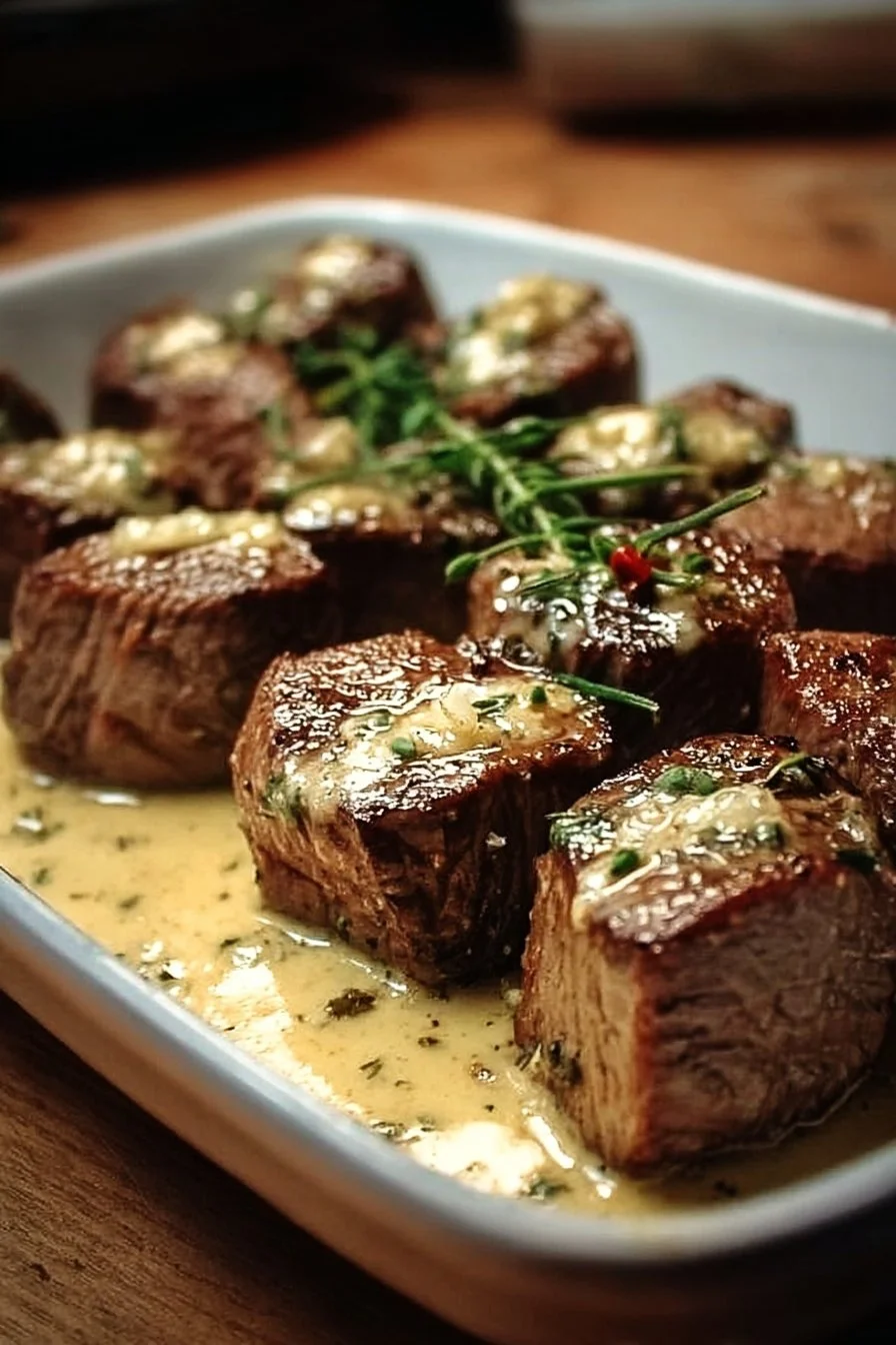 Tender Steak Bites in Garlic Butter with Creamy Parmesan Sauce