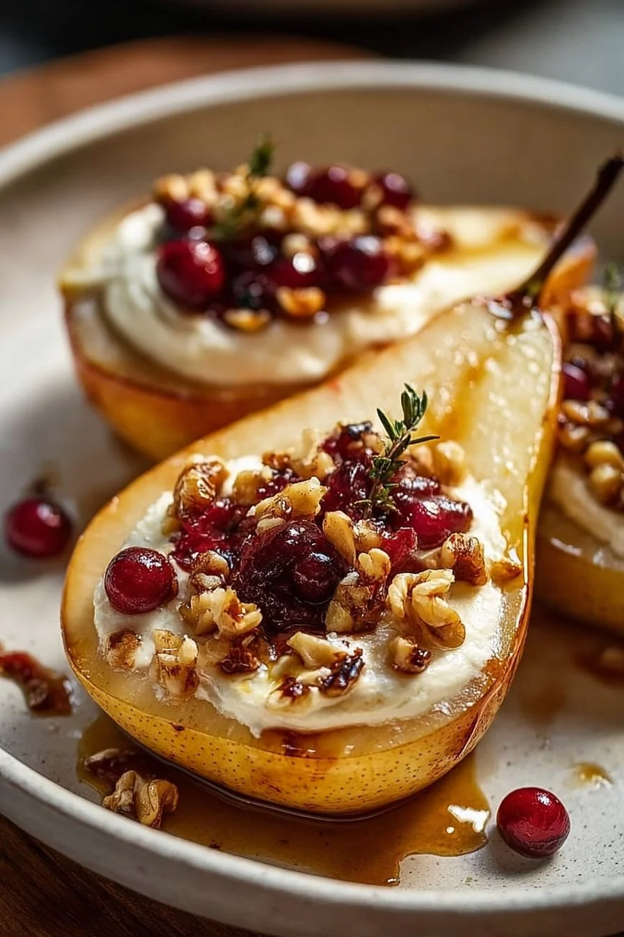 Baked Pears with Goat Cheese, Honey, and Cranberries