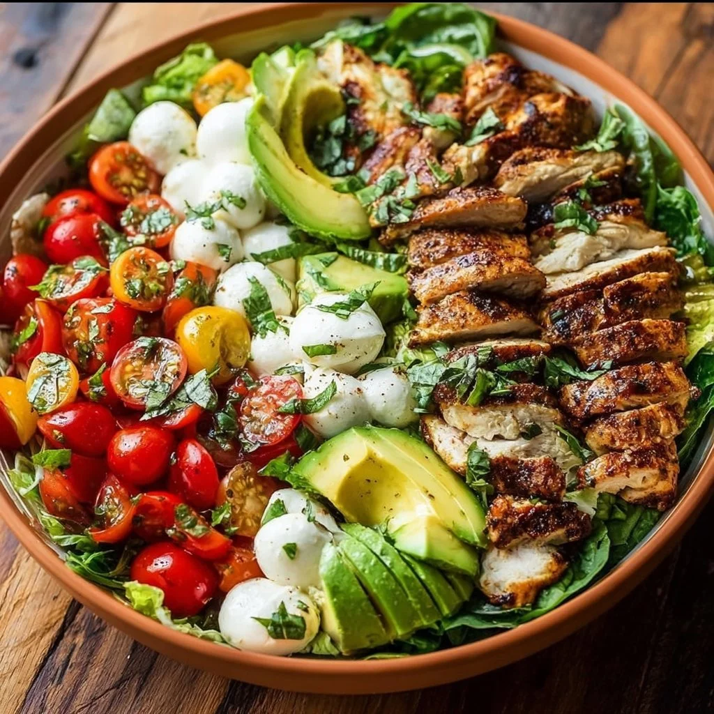 Balsamic Chicken Avocado Caprese Salad
