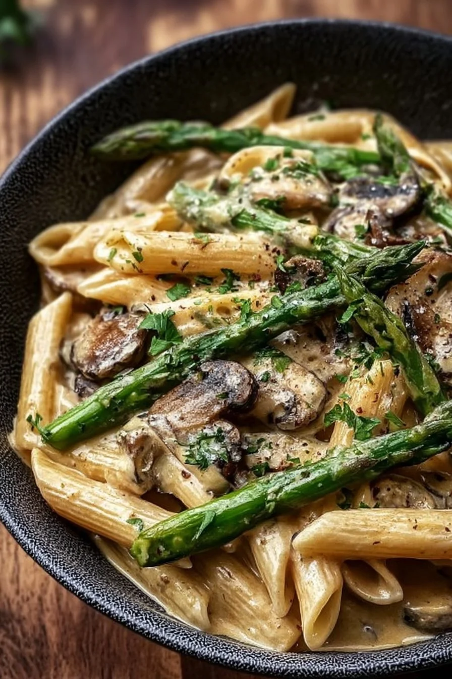 Creamy Mushroom & Asparagus Chicken Penne