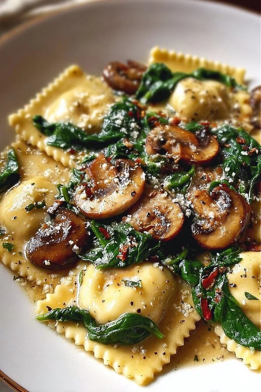 Enhanced Ravioli with Spinach and Mushrooms