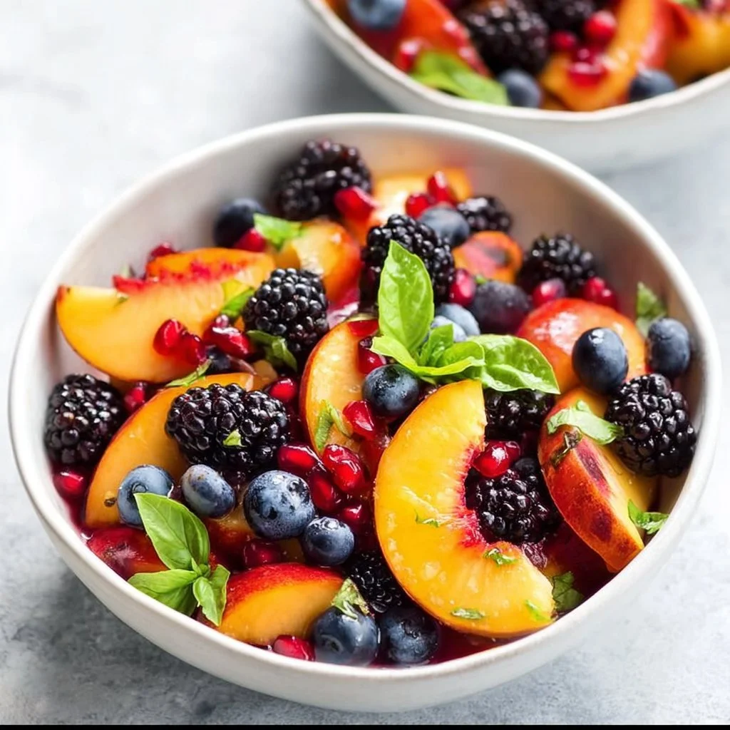 Honey Lime Basil Peach Fruit Salad
