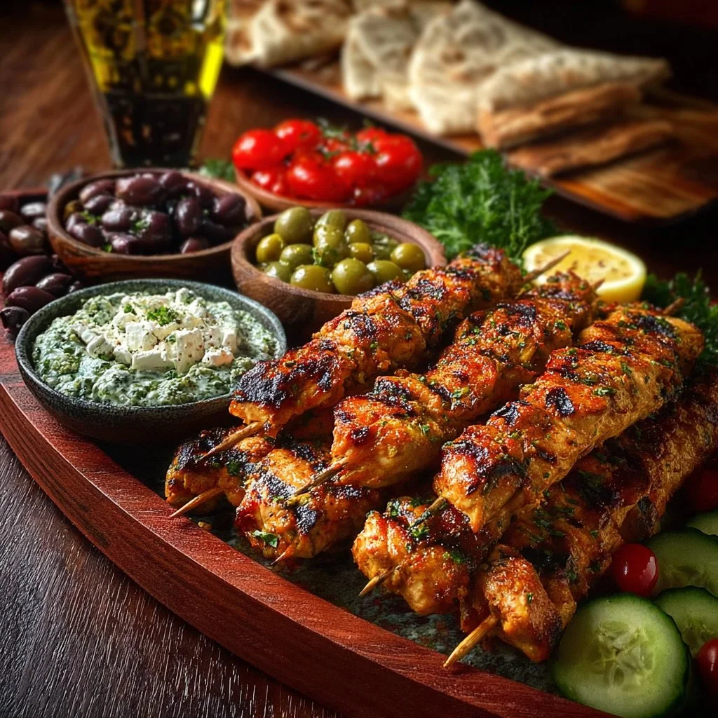 Mediterranean Chicken Skewers with Mezze Tray – Fresh, Flavorful & Easy Dinner