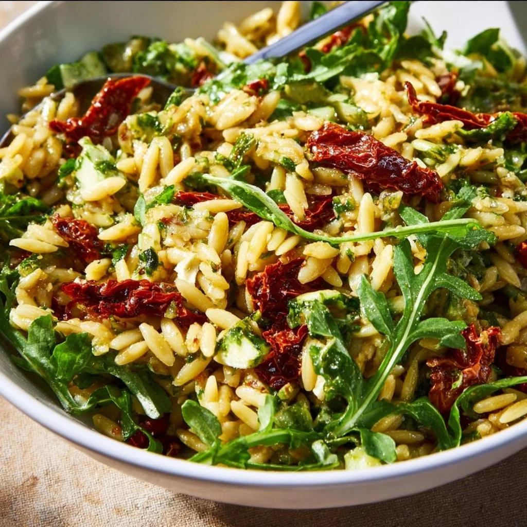 Sun Dried Tomato Orzo Pesto Salad
