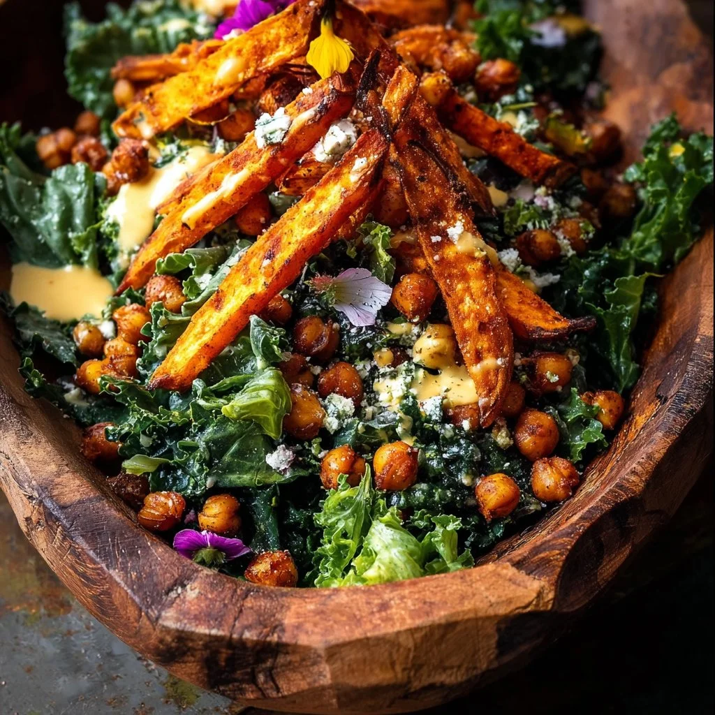 Sweet Potato Kale Salad with Creamy Honey Mustard Dressing
