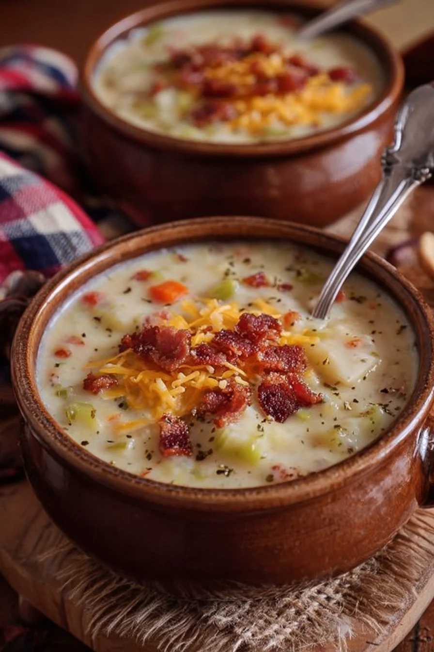 Slow Cooker Potato Soup with Leeks and Bacon
